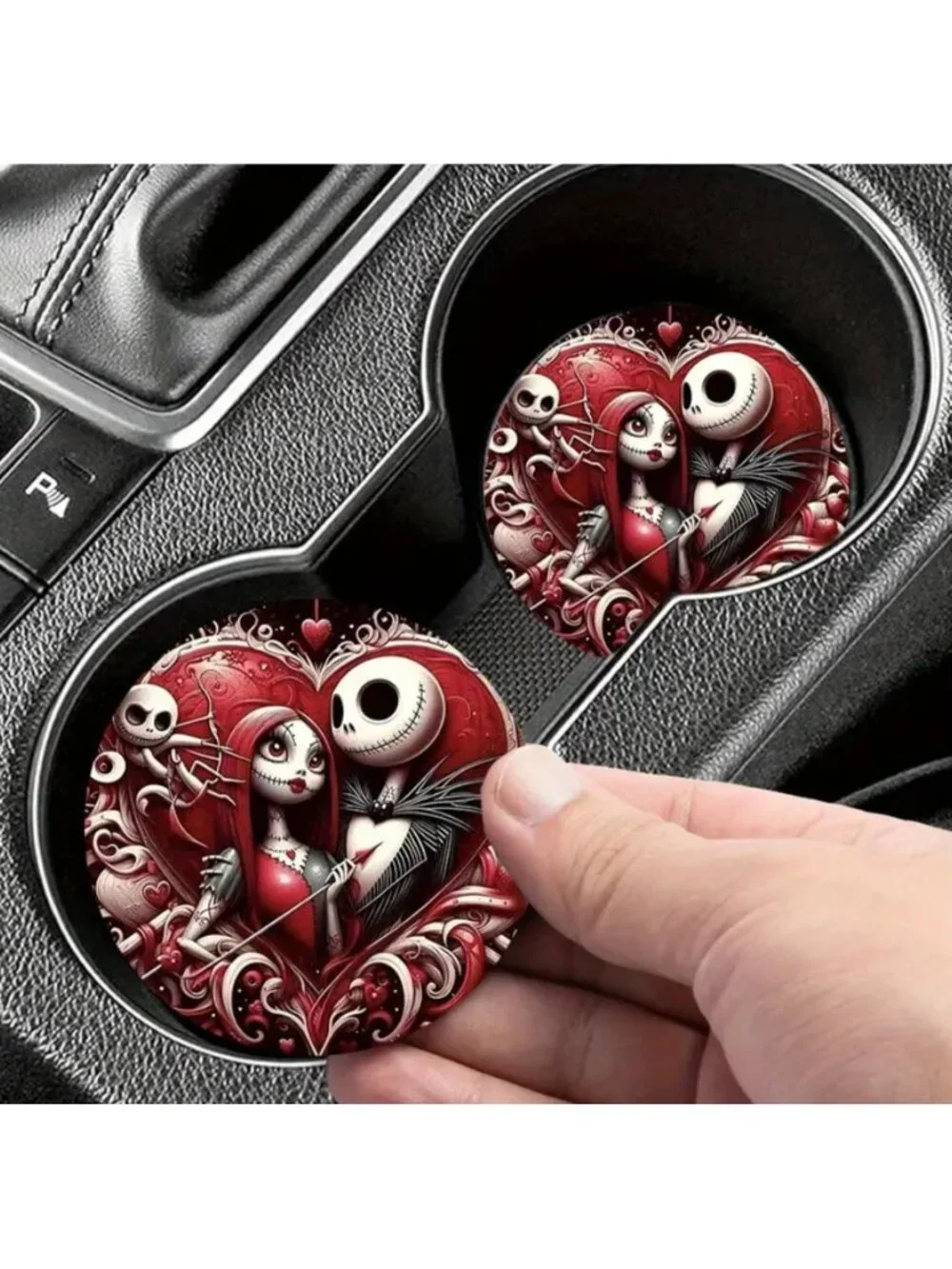 Jack & Sally Love Car Coasters The Nightmare Before Christmas Inspired 2 Pc